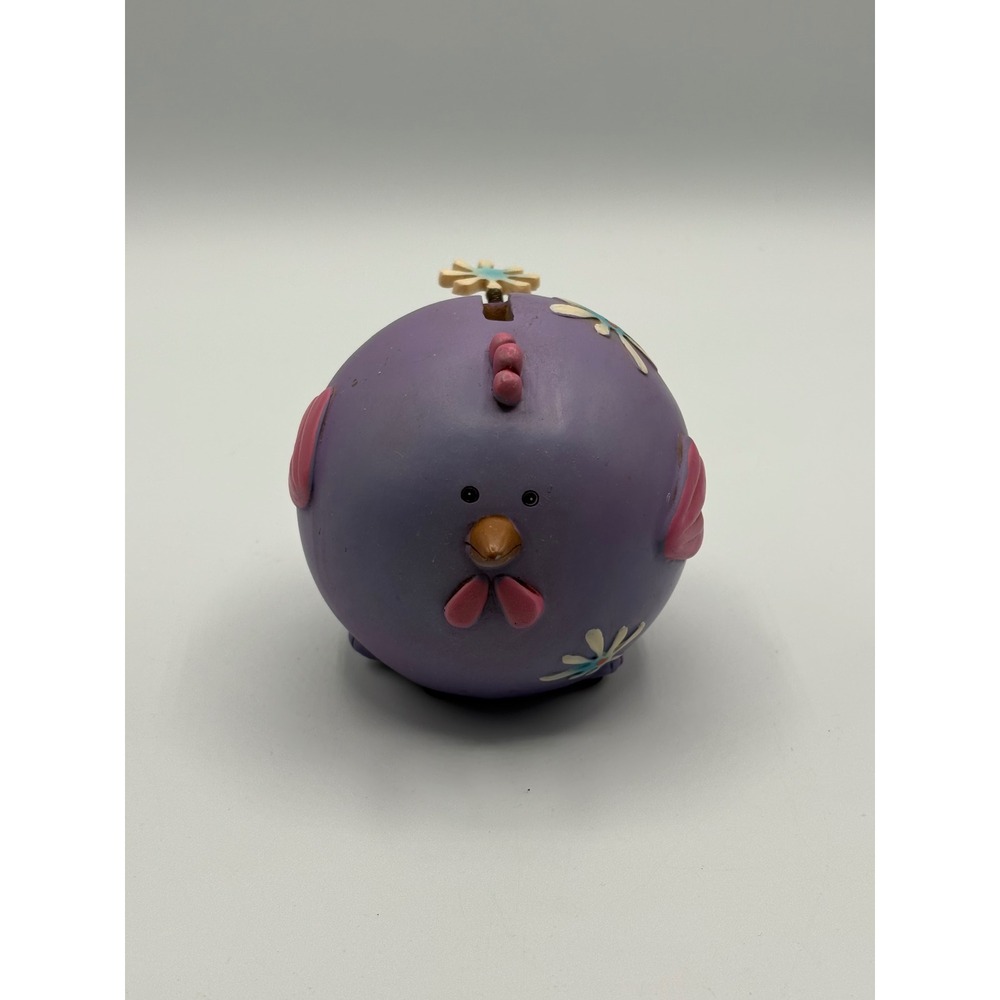 Purple Round Bird Piggy Bank Resin Floral Decorative Coin Bank with Spring Tail